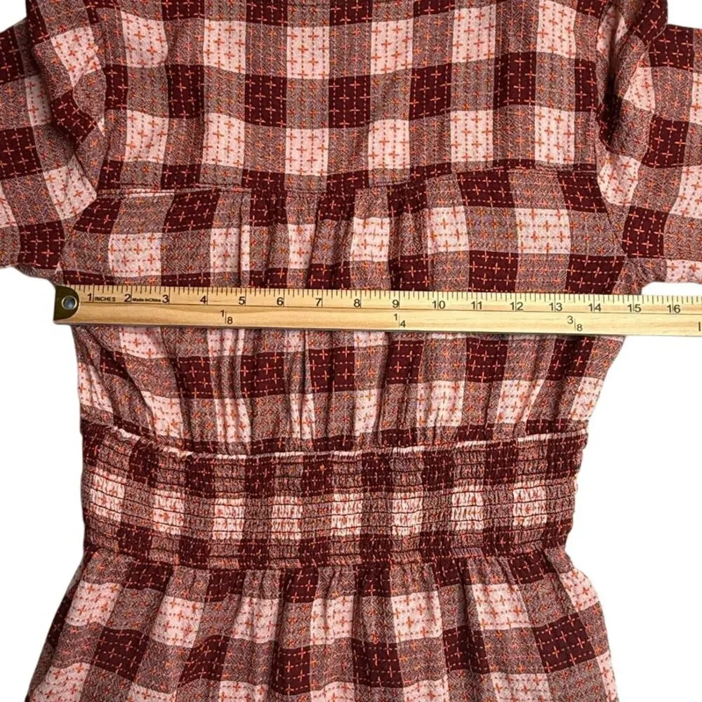 PILCRO Anthropologie Red Motif Plaid Smocked Blouse - Picture 9 of 10